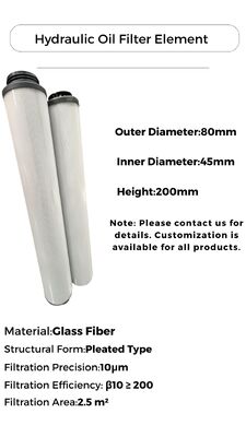 Glasfaserkartusche Filterelement für die Hydraulikölfiltration mit 500 mm Höhe und maximaler Temperatur von 80 °C